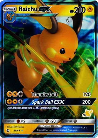 Raichu GX (20/68) (Pikachu Stamp #60) [Battle Academy 2020]